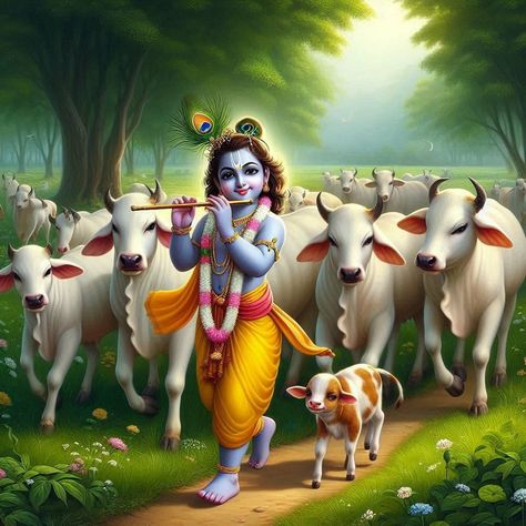 Gopashtami Images, Krishna Cow Images, Krishna With Cow Paintings, Gopashtami Wishes, Cow With Krishna, Radhekrishna Wallpaper, Krishna Janmashtami Poster, Deepavali Message, Lord Narayan