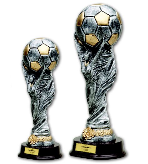 The World Cup Replica Trophy sculptured from resin with pewter and gold accents is now available in 12" and 9" size. Inspired by the highly sought after FIFA World Cup Trophy, this award will be cherished by the Champions of your tournament! Your personalized congratulatory message will be reproduced in black on a gold plate at the base of the trophy. If you have any questions, or if you are ready to place an order call us now at 800-377-8646. Beer Pong Trophy, Red College, Soccer Awards, Soccer Trophy, Trophy Engraving, Church Fundraisers, World Cup Trophy, Bar Games, Soccer World