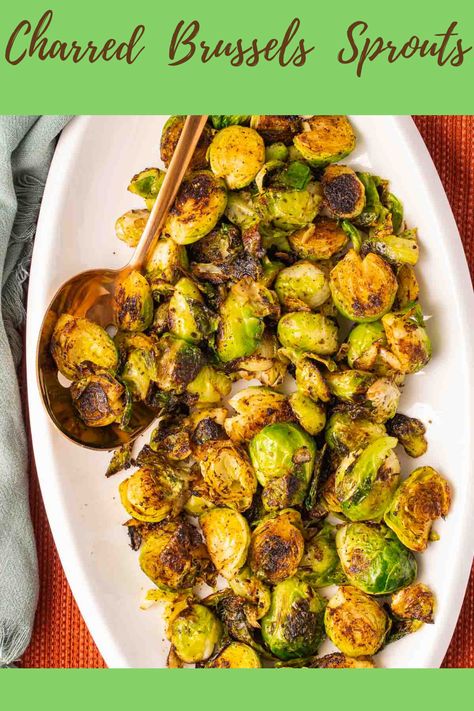 These Charred Brussels Sprouts are pan fried to transform a simple vegetable into one with a crispy, caramelized texture and is slightly smoky and sweet. The butter and seasonings also add just the right amount of tasty flavor. You will never want to steam them again. Charred Brussel Sprouts, Fried Brussel Sprouts Crispy, Pan Fried Brussel Sprouts, Fried Brussels Sprouts, Fried Brussel Sprouts, Fried Veggies, Crispy Brussel Sprouts, Veggie Fries, Sprouts Recipe