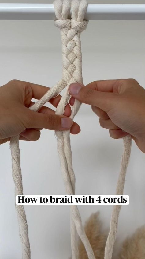 Slow tutorial on How to braid with 4 cords✨macrame tutorial in 2022 | Macrame plant hanger, Macrame, Macrame patterns Simpul Makrame, Pola Macrame, How To Braid, Macrame Plant Hanger Tutorial, Macrame Plant Hanger Patterns, Macrame Knots Tutorial, Macrame Knots Pattern, Macrame Wall Hanging Diy, Kraf Diy