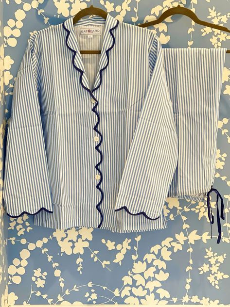 Blue Striped Pajama Set — Gatopard Chic Pajamas, Striped Pajama Set, Pajamas Aesthetic, Pajama Style, Pijamas Women, Cute Pjs, Pajama Fashion, Cute Pajama Sets, Striped Pyjamas