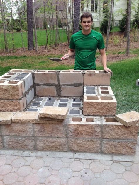 Diy Paver Patio, Backyard Pavers, Diy Paver, Pavers Diy, Diy Patio Pavers, Outside Fireplace, Diy Outdoor Fireplace, Pavers Backyard, Cinder Blocks