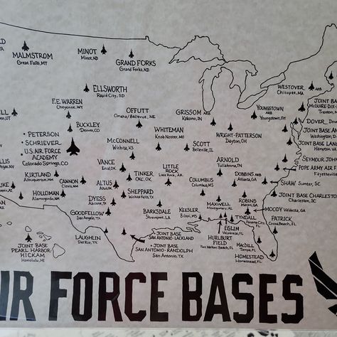 Air Force Tattoo, Us Air Force Bases, Air Force Basic Training, Air Force Women, Air Force Academy, Air Force Mom, Hand Drawn Map, American Military, Dream Symbols