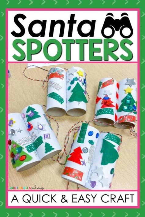 This quick and easy Christmas craft is the perfect Christmas Eve craft or preschool craft. These Santa Spotters bincoulars are simple and fun and are the perfect Christmas activity for your preschool or kindergarten learner! #christmascrafts #preschool #christmasactivities Santa Spotters Craft, Simple Preschool Christmas Crafts, Santa Spotters, Santa Craft Preschool, Santa Crafts Preschool, Pre K Christmas Crafts, Santa Crafts For Kids, Kindergarten Christmas Party, Preschool Christmas Party