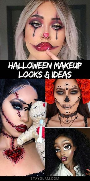 Halloween Makeup Looks and Ideas Face Painting Ideas Halloween Women, Half Glam Half Scary Makeup, Mua Halloween Makeup, Painted Faces For Halloween, Halloween Make Up Ideas Simple, Multi Eyed Character Design, Cat Faces For Halloween, Bat Makeup Halloween Easy, Easy Halloween Makeup Looks For Beginners