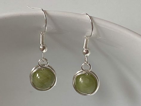 Green Silver Earrings, Silver Green Jewelry, Olive Green Earrings, Silver And Green Earrings, Green And Silver Jewellery, Cute Dangly Earrings, Silver Dainty Earrings, Silver And Green Jewelry, Sage Green Earrings