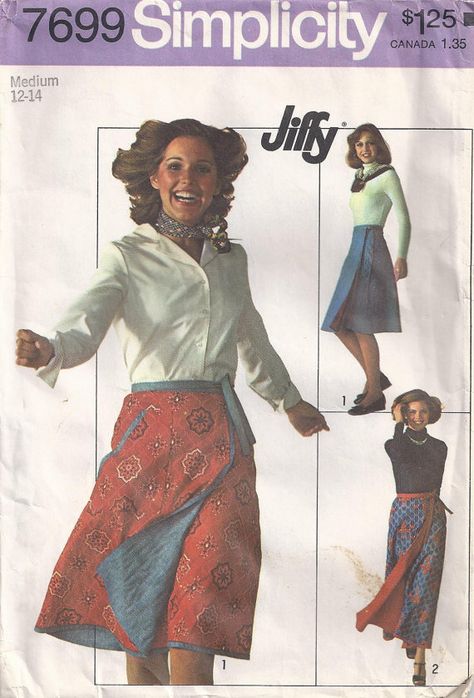 Jiffy Front Wrap Reversible Skirt In Two Lengths Size 12 14 Waist 26 1/2 28 Sewing Pattern 1976 Simplicity 7699 Paper Sewing, Reversible Skirt, Paper Sewing Patterns, Wrap Around Skirt, Simplicity Sewing, Simplicity Sewing Patterns, Vintage Sewing Patterns, Skirt Pattern, Vintage Pattern