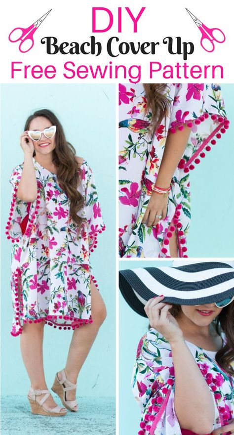 Sew an adorable Beach Cover Up with this Free Sewing Pattern! Diy Beach Cover Up, Diy Beach, Diy Vetement, Beginner Sewing Projects Easy, Beach Diy, Leftover Fabric, Creation Couture, Sewing Projects For Beginners, Easy Sewing Projects