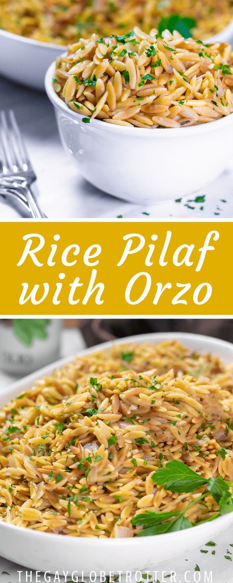 Easy Pasta Side, Orzo Recipes Healthy, Rice Pilaf With Orzo, Orzo Recipes Side, Orzo Dinner Recipes, Pasta Side Dishes Easy, Pasta Side Dish, Easy Rice Pilaf, Pasta Side