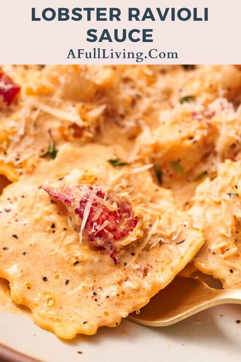 Lobster Ravioli With Cream Sauce, Lobster Ravioli White Wine Sauce, Lobster Ravioli With Alfredo Sauce, Crab Ravioli Sauce Recipes, Lobster Pasta Recipe Cream Sauces, Lobster Cream Sauce Pasta, Lobster Ravioli Cream Sauce, Lobster Ravioli Sauce Recipe Cream, Sauce For Seafood Ravioli