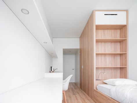 Gallery of Grand Morillon Student Residence / Kengo Kuma & Associates + CCHE - 42 Student Residence, Minimalist Dorm, Couples Apartment, Student Bedroom, Architecture Renovation, Student Dorm, Student Apartment, Micro Apartment, Residence Hall