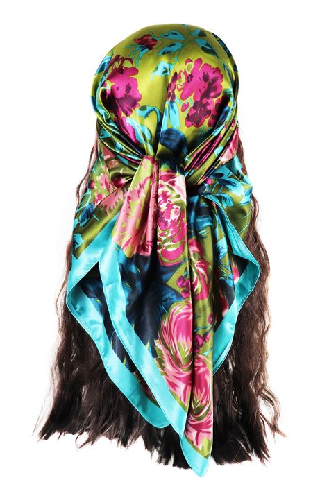 PRICES MAY VARY. Premium Material: Made from high-quality polyester satin, our head scarf offers a silky smooth touch for soft comfort. Fit for all seasons. Featuring enduring easy to clean and maintain, rich color and elegant design, multiple patterns for you to choose. (one side printing) Gentle on Hair: 35x35 inches large square design allows for various styling options, great for wrapping hair at night when sleep, or to dress up an outfit when out. This head wrap is suitable for all hair typ Christian Head Scarf, Bandana For Hair, School Moodboard, Blue Green Flowers, Hair Wrapping, Hair Scarves, Beach Scarf, Ladies Head Scarf, Scarf Hijab