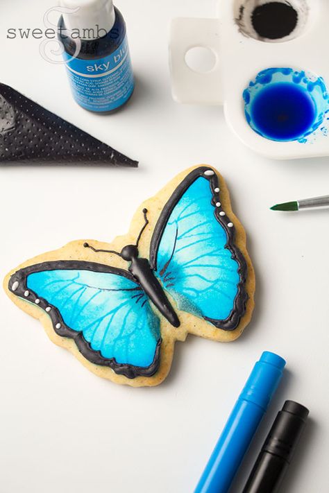 Blue Butterfly Cookies Decorated, Blue Butterfly Cookies, Blue Butterfly Emoji, Butterfly Emoji, Zebra Butterfly, Emoji Cookie, Cookie Board, Cookie Decorating Kits, Butterfly Cookies