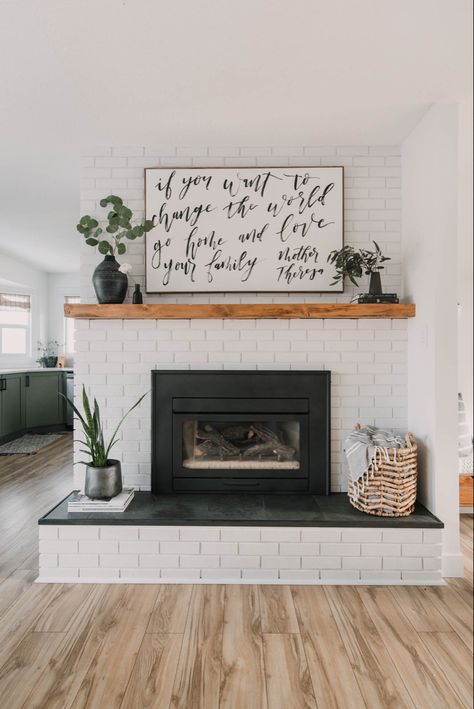 White Brick Fireplace, Painted Brick Fireplace, Diy Fireplace Makeover, Painted Brick Fireplaces, Brick Fireplace Makeover, Paint Fireplace, Home Office Inspiration, White Fireplace, Wood Mantels