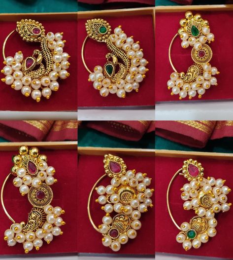 Maharashtra Nath Designs, Kolhapuri Thushi Designs, Maharastrian Jwellary Nath, Traditional Marathi Jwellery, Marathi Nath Designs, Nath Bridal Marathi, Marathi Jewellery Traditional, Nathni Designs, Marathi Bride Jewellery