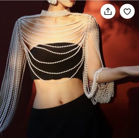 Pearl Tank Top, Pearl Body Chain, Haine Diy, Shoulder Necklace, Mode Tips, Chain Bra, Diy Vetement, Body Chains, Mode Abaya