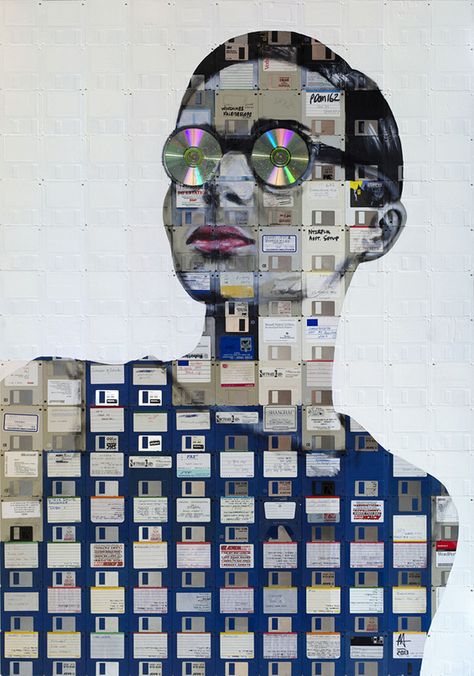 New Floppy disk portraits Nick Gentry Black Things, London Artist, Technology Art, Astuces Diy, Mixed Media Photography, Social Art, Tech Art, Creative Photography Techniques, Computer Art