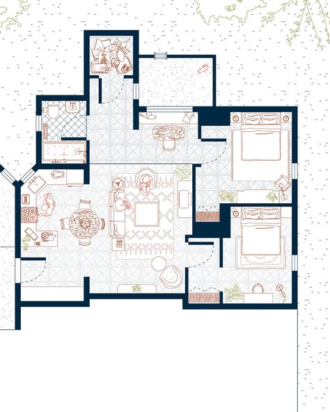 The floor plan of the iconic Friends apartment, featuring Chick Jr, Duck Jr and smelly cat🐣🦆🐈 Would you like a print of this illustration in your space? #art #design #interior #floorplan #layout #housedesign #apartment #illustration #digitalart #friends #friendstvshow #friends30 #tvshowfloorplans #newyork #series Floorplan Graphic, Apartment Illustration, Presentation Graphics, Friends Apartment, Smelly Cat, Small Apartment Design, Apartment Floor Plans, Architecture Board, Apartment Layout