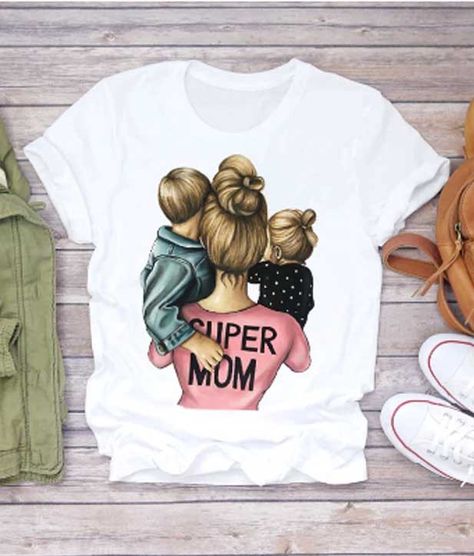 Mother's Day Theme, Trendy Summer Fits, Cartoon Mom, Mama T Shirt, Cartoon Outfits, Bottoming Shirt, Friends Tv Show, Summer Prints, Super Mom