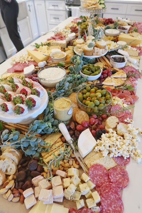 How To Make A Charcuterie Table – Heather Fern Charcuterie Table With Sandwiches, Charcuterie On Round Table, Charcuterie Board Greenery, Christmas Party Charcuterie Table, Cocktail Hour Charcuterie Table, Wedding Charcuterie Table Appetizers, Grazing Table Dips, Small Graze Table, Charcuterie Board On Island