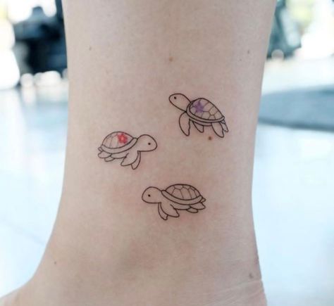 Turtle Tattoo Friendship, Tiny Tattoo Turtle, 3 Turtle Tattoo Small, Tattoos For Nieces Ideas, Turtle Tiny Tattoo, 4 Turtles Tattoo, Small Turtles Tattoo, 3 Turtles Tattoo, Two Turtles Tattoo