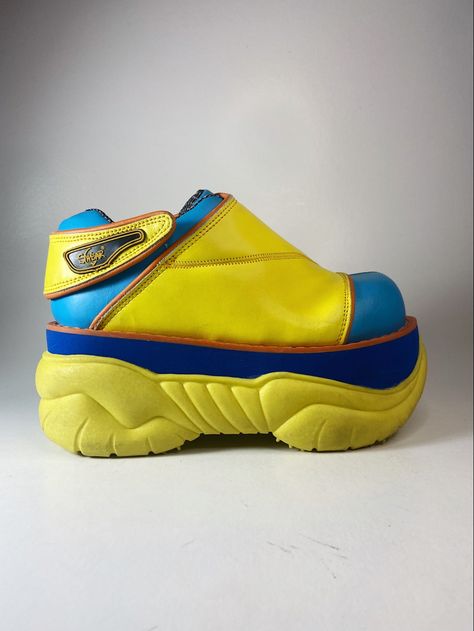 90s chunky leather rave shoes with velcro system! Extremely rare & hard to find funky colorful model, true vintage… Available in sizes EU 37 and EU 43 Swear Shoes, Soap Shoes, Funky Sneakers, Shoes Reference, Shoes 90s, Rave Shoes, Space Character, Adam Hughes, 80s Men