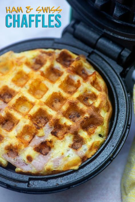 Hot Ham and Cheese Chaffles! This is the low carb version of a melty hot ham and cheese sandwich and it's so good! #lowcarb #keto #sandwich #recipe Cheese Chaffles, Hot Ham And Cheese, Keto Sandwich, Waffle Iron Recipes, Chaffle Recipe, Cheese Waffles, Waffle Maker Recipes, Low Carb Meal Prep, Ham And Cheese Sandwich