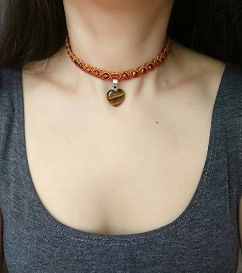 Adjustable Choker, Crystal necklace, Healing Spiritual jewellery Crystal Necklace Healing, Macrame Choker, Spiritual Jewelry, Jewelry Patterns, Tiger Eye, Crystal Necklace, Diy And Crafts, Choker, Beaded Jewelry