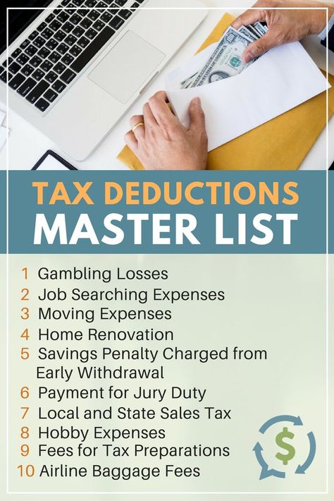 The Master List of All Types of Tax Deductions | Types of Tax Deductions to Take Advantage of This #Tax #Season Personal Tax Deductions List, Tax Hacks, Tax Deductions List, Small Business Tax Deductions, Tax Advice, Income Tax Preparation, Business Tax Deductions, Tax Write Offs, Moving Expenses