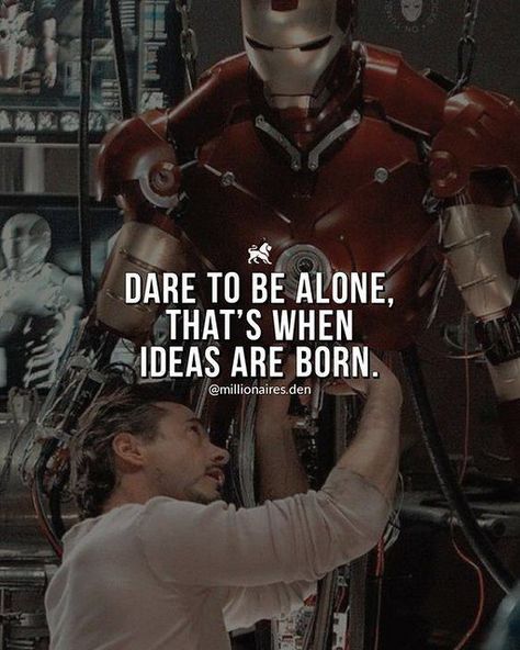 ❝ Dare to be alone… | www.facebook.com/iQuotation/photos/a.1… | Flickr Robert Downey Jr Quotes, Iron Man Quotes, Tony Stark Quotes, Stark Quote, How To Believe, Inspirerende Ord, Marvel Quotes, Millionaire Quotes, Work Motivational Quotes