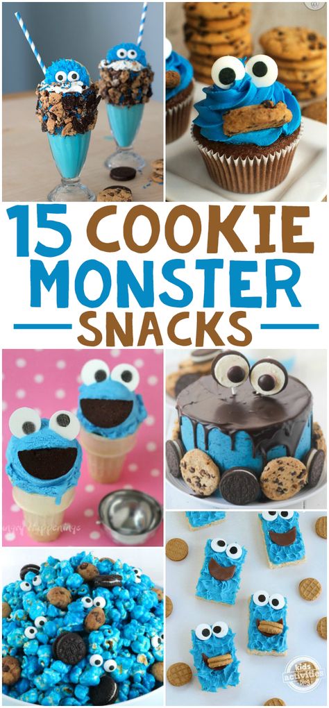 15 Delicious Cookie Monster Snacks Cookie Monster Backdrop, Cookie Monster Treats, Cookie Monster Popcorn, Cookie Monster Cakes, Monster Snacks, Cookie Monster Birthday Party, Monster Treats, Monster Baby Showers, Monster Food