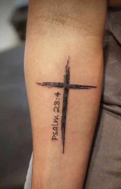 Psalm 144:1 Tattoo, Yaweh Tattoos Hebrew, Simplistic Christian Tattoos, Small Men’s Tattoo Forearm, Christian Forearm Tattoo For Men, Psalms 23:4 Tattoos, Small Cross Tattoo For Men, Small Tattoos Christian, Psalm 23 4 Tattoo