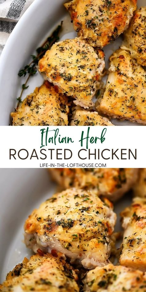 Italian Herb Roasted Chicken, Roasted Herb Chicken Recipes, Herbed Roasted Chicken, Baked Chicken With Herbs, Italian Seasoning Chicken Recipes, Italian Season Chicken Recipes, Italian Seasoning Recipe Chicken, Italian Roast Chicken Recipes, Baked Herb Chicken Recipes