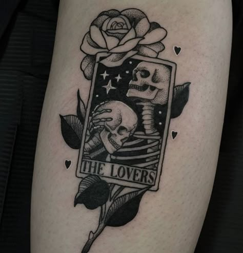 Lovers Tattoo, Tarot Card Tattoo, Tarot Tattoo, The Lovers Tarot, Scary Tattoos, Skeleton Tattoos, Tattoos For Lovers, Tatuaje A Color, Card Tattoo