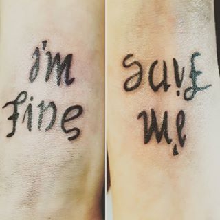 I'm fine. This is usually more likely to be untrue than true these days. Im Fine Save Me Tattoo, Im Fine Tattoo, Save Me Tattoo, Me Tattoo Ideas, Ambigram Tattoo, P Tattoo, Me Tattoo, Im Fine, Saved Tattoo