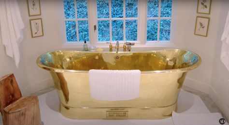 Gold Tub, Kendall Jenner House, Kendall Jenner News, Architectural Digest Magazine, Jenner House, Elegant Tiles, At Home Movie Theater, Glam Room, Los Angeles Homes