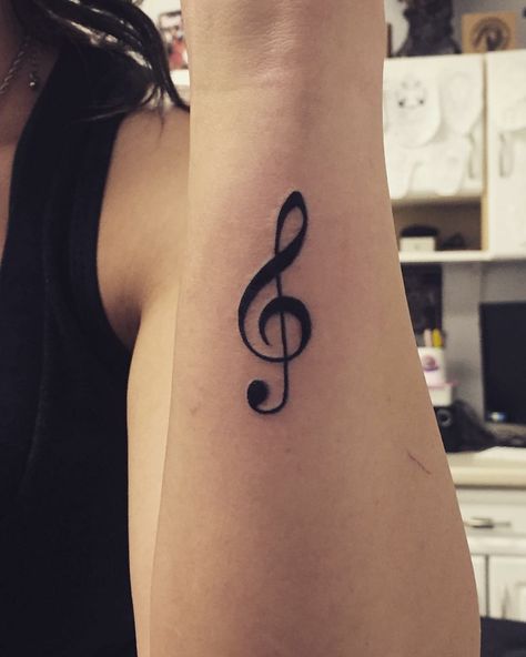 Music Tattoo Treble Clef, Tattoo Ideas Female Music Notes, Trouble Clef Tattoo, Music Clef Tattoo, Sol Key Tattoo, Music Tattoo Designs Small, G Clef Tattoo, Treble Clef Tattoos, Clef Tattoo