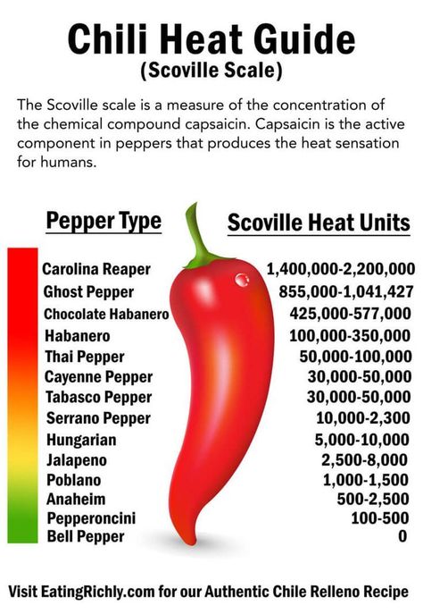 Scoville Scale Chart Chili Heat Guide Hot Pepper Chart, Pepper Chart, Authentic Chile Relleno Recipe, Easy Chile Relleno Recipe, Stuffed Chili Relleno Recipe, Rellenos Recipe, Chile Relleno Recipe, Tabasco Pepper, Chili Relleno