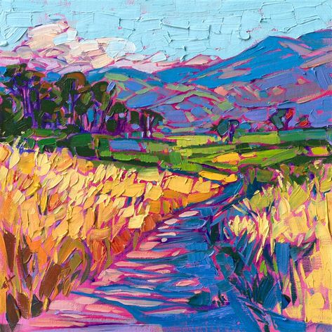 California landscape impressionist oil painting by modern master Erin Hanson Erin Hansen, Erin Hanson Painting, Impressionism Landscape, Modern Impressionist Art, California Colors, Erin Hanson, American Impressionism, Modern Impressionism, Contemporary Impressionism