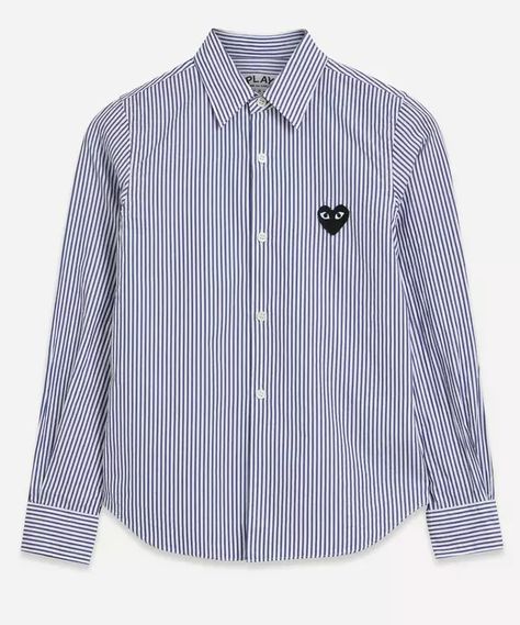 Comme des Garçons Play - Striped Black Heart Appliquéd Shirt Applique Shirts, Comme Des Garcons Shirt, Comme Des Garcons Play, Heart Logo, Traditional Fashion, Fashion Seasons, Curves Workout, Shirts Blouses, Black Heart