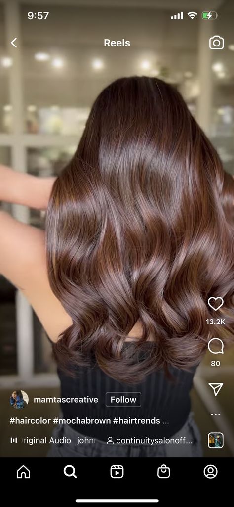 Chocolate Brown Cinnamon Hair, Medium Mocha Brown Hair, Chestnut Mocha Hair, Chocolate Mohagany Hair, Cinnamon Brown Hair Color Balayage, Glazed Chocolate Brown Hair, Asian Chestnut Brown Hair, Glaze Brown Hair, Glazed Chocolate Hair