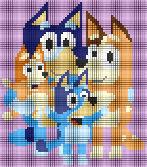 Bluey Cartoon Pixel Art, C2c Crochet Bluey, Blue Cross Stitch Patterns, Bluey Bead Pattern, Bluey Cartoon Cross Stitch, Crochet Bluey Blanket Free Pattern, Pixar Pixel Art, Bluey Cross Stitch Design, Bluey Perler Bead Patterns