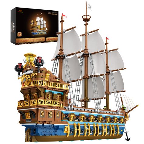 PRICES MAY VARY. 【Luxury Pirate Ship】The set contains 3162 bricks that can be assembled to create a beautiful display ship of the Royal Warship. Realistic reproduction of the prototype, and hands-on creation of various exquisite ship shapes, allowing you to relive the classics. This golden pirate ship of the royal sun will take you on a wonderful sailing journey. When building this toy pirate ship, you can not only experience the joy of creation but also feel the charm of the sea world. 【Realist Pirate Toys, Ship Building, Unique Birthday Gifts, Structure Design, Pirate Ship, Sea World, Model Ships, Activity Games, Building Toys