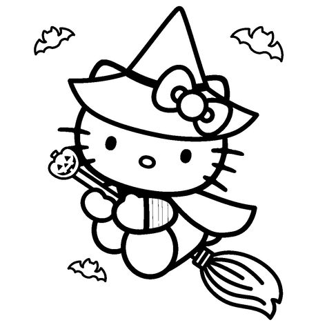 Broom Svg, Hello Kitty Desenho, Hello Kitty Coloring Pages, Kitty Coloring Pages, Free Halloween Coloring Pages, Halloween Kitty, Hello Kitty Colouring Pages, Hello Kitty Printables, Hello Kitty Crafts