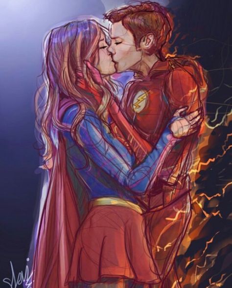 Barry Kissing Kara Supergirl Drawing, Art Adventure Time, Superhero Shows, Superhero Toys, The Flash Grant Gustin, Univers Dc, Supergirl And Flash, Grant Gustin, Super Girl