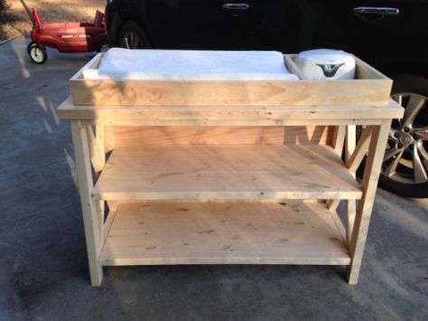 Rustic X Changing Table - Front, Unfinished Changing Table With Drawers, Cradle Woodworking Plans, Diy Changing Table, Baby Crib Diy, Chair Woodworking Plans, Baby Changing Station, Baby Nursery Diy, Diy Crib, Table Woodworking