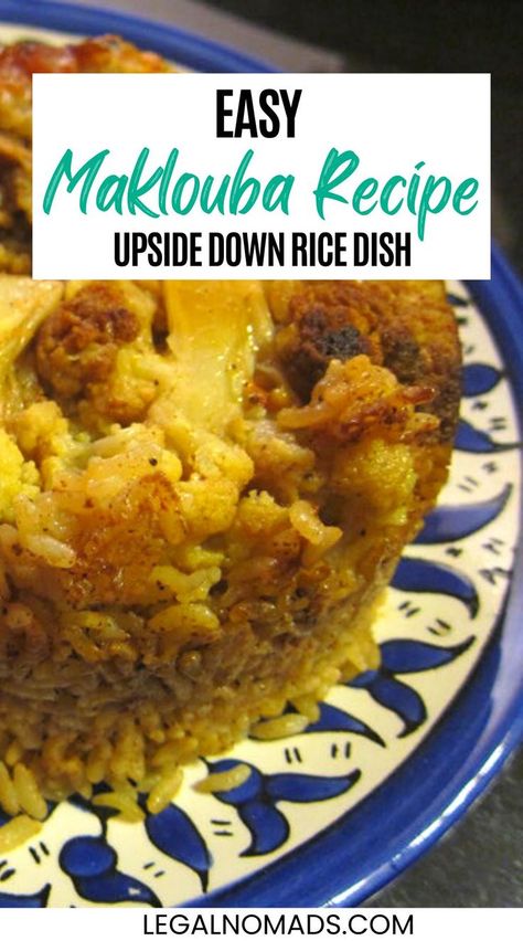 Easy Maklouba Recipe, Upside Down Rice Dish Upside Down Chicken And Rice, Easy Arabic Meals, Maqloubeh Chicken Recipe, Lebanese Food Traditional Chicken, Chicken Gallaba Recipe, Lybian Recipes, Maklouba Recipe Chicken, Fasulia Recipe, Chicken Maqluba Recipe