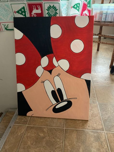 Minnie Mouse Painting On Canvas Easy, Minnie Mouse Painting On Canvas, Disney Acrylic Painting Easy, Disney Character Paintings On Canvas, Disney Paintings Easy, Minnie Mouse Painting, Minnie Mouse Canvas, Mickey Mouse Canvas, Disney Canvas Paintings