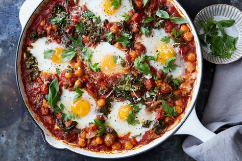 Eggs With Sausage, Sausage Beans, Beans And Greens, Eggs In Purgatory, Vegetarian Casserole, Classic Italian Dishes, One Pot Dinner, Nyt Cooking, Baked Eggs