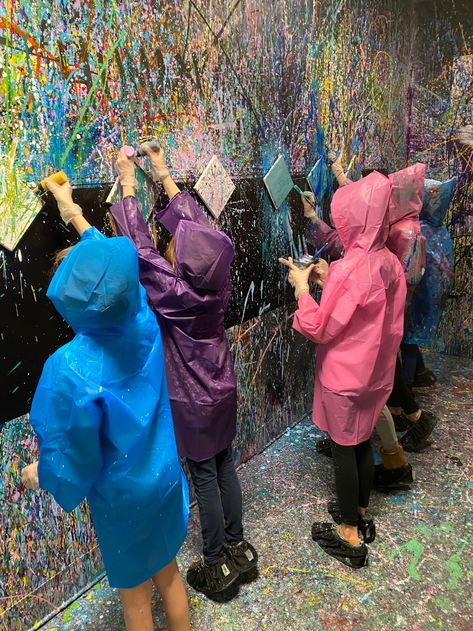 Paint Splatter and Smash rooms Paint Throwing Art, Rage Room Ideas, Rage Room Aesthetic, Paint Splatter Room, Paint Throwing, Paint Splatter Wall, Splatter Room, Smash Room, Participatory Art